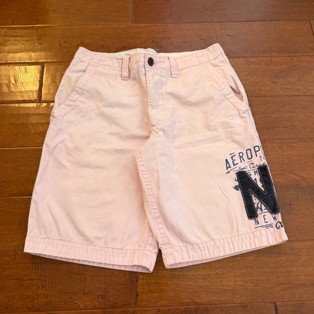 Aeropostale Shorts Mens 32 Pink Flat Front NY Graphic Logo Cotton Y2K Surf Chino